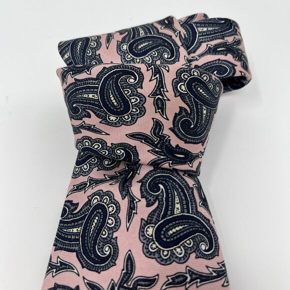 Jarrod’s Tie, 100% Silk, Made By Hand, Printed In England, Pink & Navy Paisley - Picture 12 of 14
